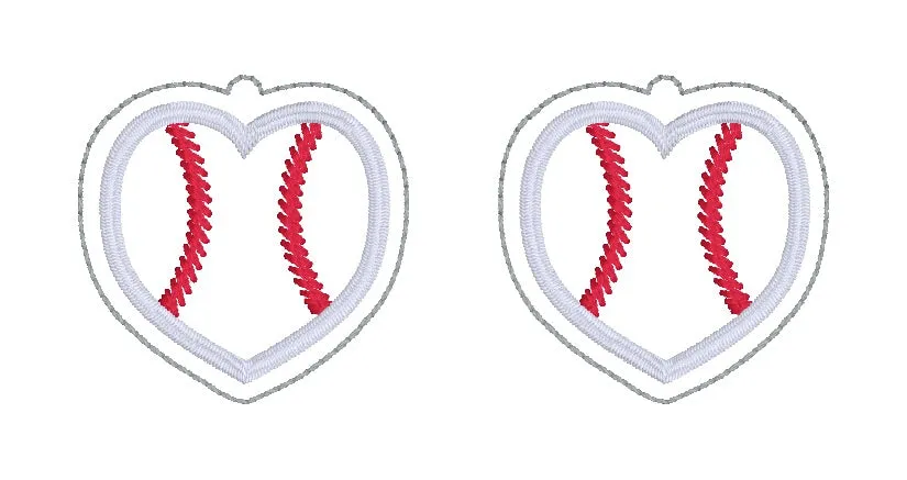 Baseball Heart earrings embroidery design ITH DIGITAL DOWNLOAD